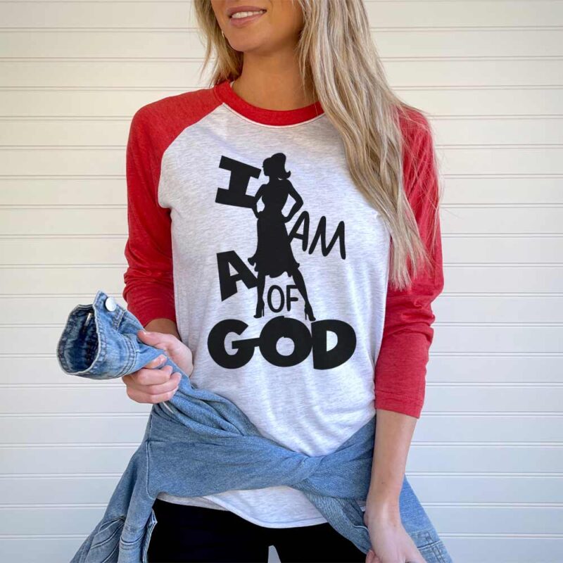 I am a Woman of God Raglan Shirt 1a Vintage Red Heather White